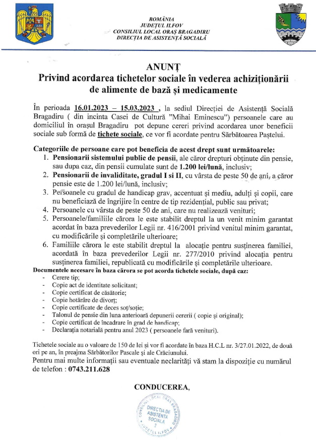 ANUNT DISTRIBUIRE TICHETE PASTE